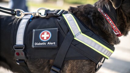 Diabetic Alert Dog Harness for Service Animal with Reflective Strips