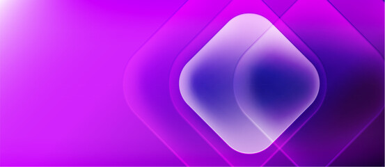 Abstract gradient background. Rounded squares overlap creating luminous effect. Purple hues dominate composition. Modern design element.