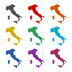 Italy map isolated silhouette icon isolated on white background. Set icons colorful