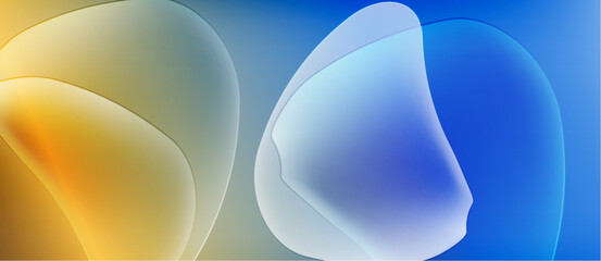 Abstract fluid shapes blend yellow, green, blue hues. Soft gradients create calming visual experience. Minimalist design, modern aesthetic.