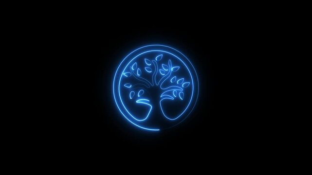 Glowing Neon Tree Logo Animation Blue Light on Black Background Modern Minimalist Design Symbol of Growth Nature Sustainability Ecology Branding Corporate Identity Abstract Backgrounds for