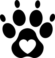 Fototapeta premium Animal Paw Print Silhouette with Heart
