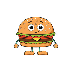 Cute Burger Cartoon Character, Fun Burger Illustration