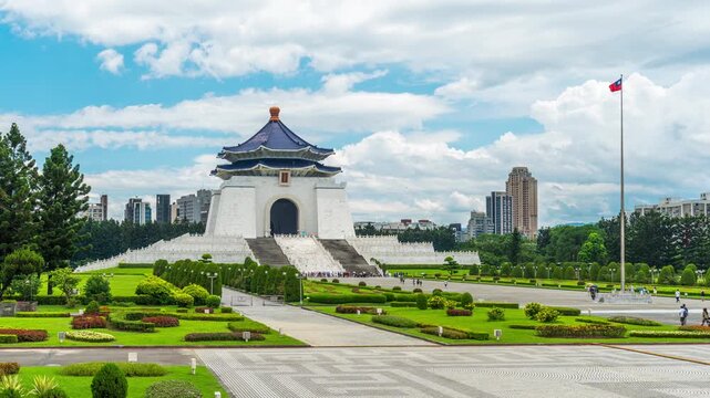 Time lapse of Chiang Kai Shek Memorial Hall in Taipei, Taiwan.