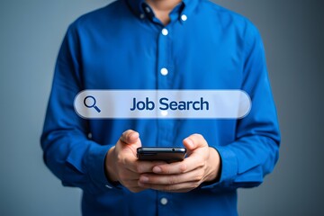 job search concept, find your career, Man looking at online website by smart phone. People searching for vacancies or position on the internet, recruiting, finding jobs. Unemployed and poor economy.