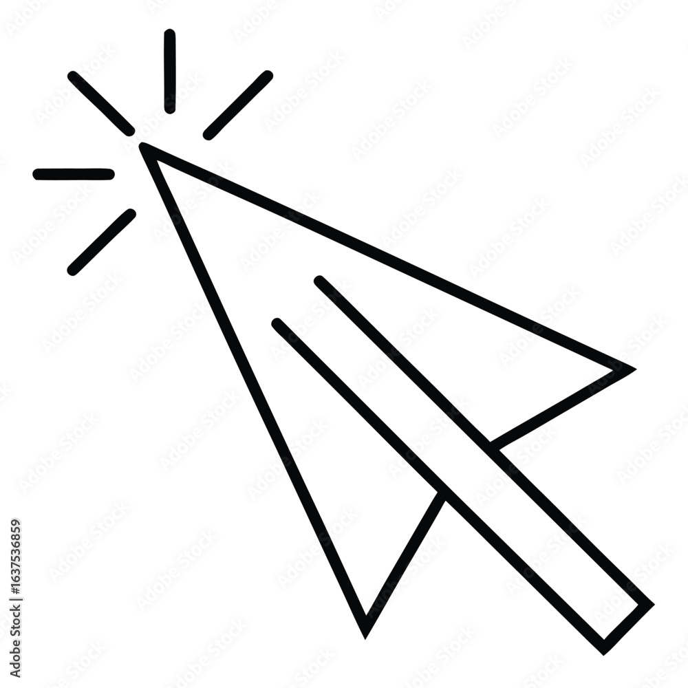 Poster a simple black and white outline of a computer mouse cursor clicking with radiating lines