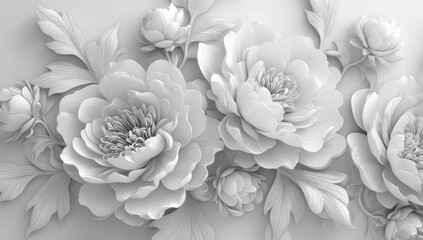 3D floral design, white peonies & leaves