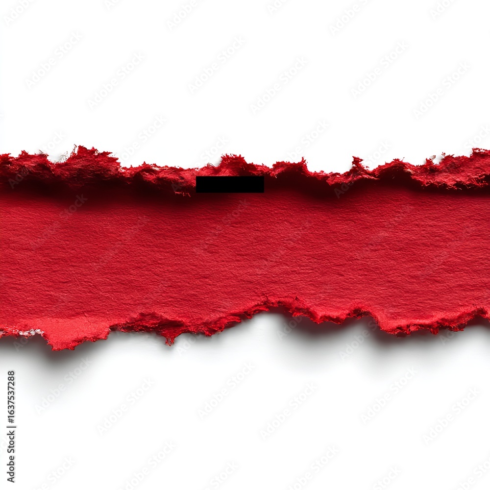 Poster a close up shot of a red torn paper with a black rectangle on top of it against a white background