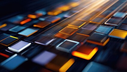 Abstract digital cubes in motion, vibrant colors on dark background