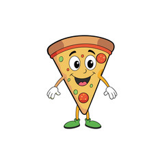 Cute Pizza Cartoon Illustration, Happy Pizza Slice Cartoon Character, Fun Cartoon Pizza with Toppings