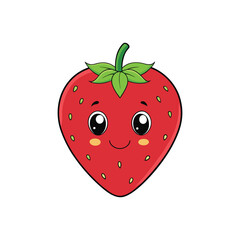 Cute Strawberry Cartoon Illustration, Happy Strawberry Character Drawing