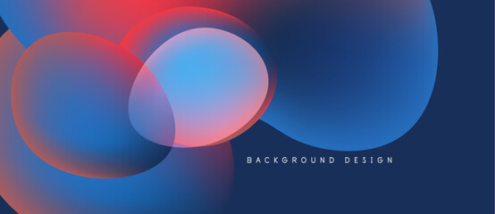 Abstract background features overlapping colorful circles. Gradient blends blue, pink, red hues creating modern visual effect. Design includes text.