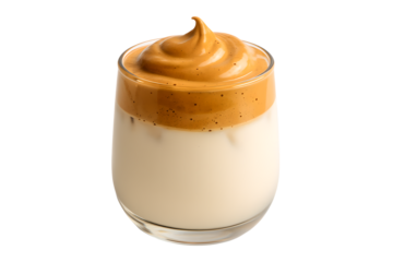 Delicious dalgona coffee in glass isolated on white