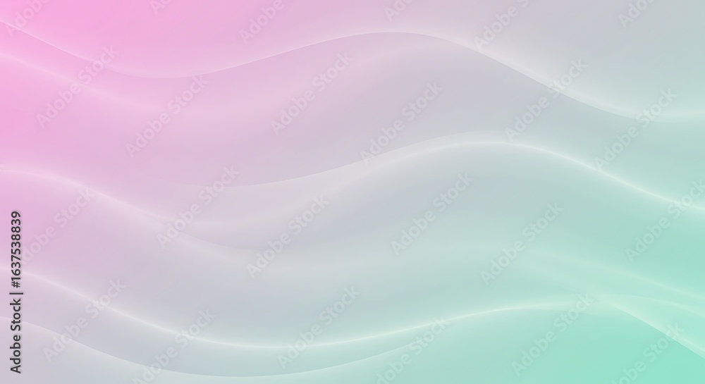 Poster soft pastel color gradient background with elegant flowing waves, creating a serene and modern abstr