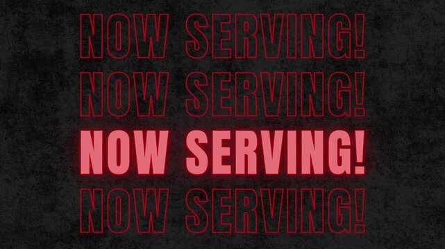Now Serving Animated Sign &ndash; Retro Style Countdown or Notification Board Animation for Restaurant, Caf&eacute;, or Service Queue Display.