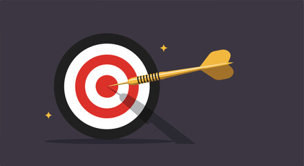 Goal Achieved Dart in the bullseye of target, dark background with starburst details