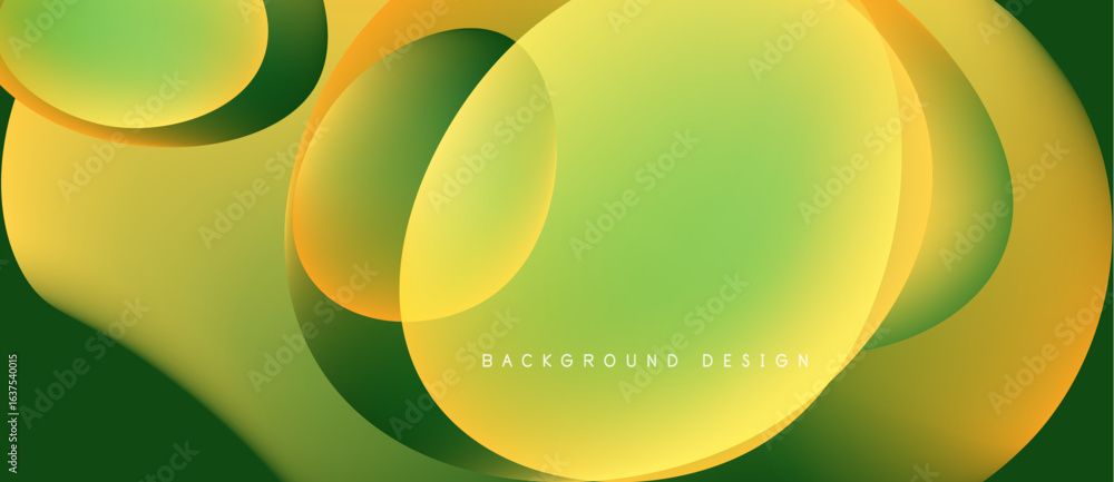 Poster abstract background features overlapping yellow, green shapes. smooth gradients create dynamic visua