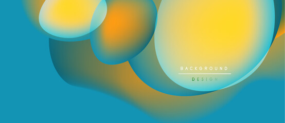 Abstract fluid shapes, vibrant colors blend. Yellow, orange, teal create dynamic composition. Modern design element for backgrounds.