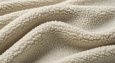 Cream Sherpa Fleece Fabric Close Up Texture Background Ideal for Warmth and Comfort Projects and Winter Fashion Concepts Detailed Soft Surface