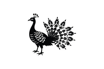 Fototapeta premium colorful vibrant crisp clean stylish elegant modern detailed professional high quality Elegant Silhouette of a Peacock in a Foliage Setting Crafted in a Unique Silhouette Style