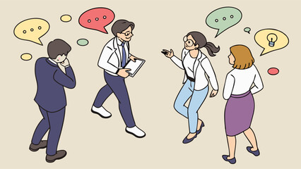 Naklejka premium Business People Communicating with Speech Bubbles and Idea Generation.