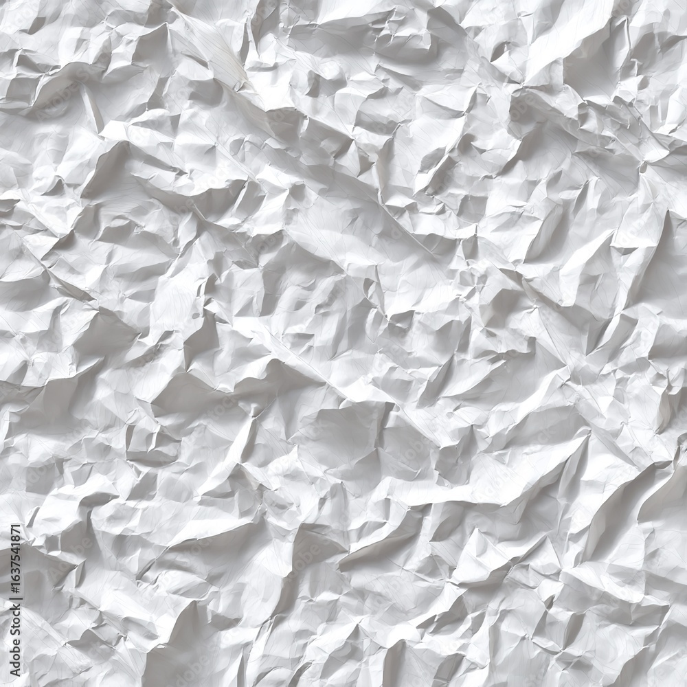 Poster a close up view of a white crumpled paper texture showing many folds and creases in the material sur