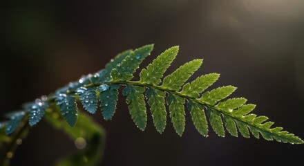 Dew-Kissed Fern Frond: Lush Green Nature Photography