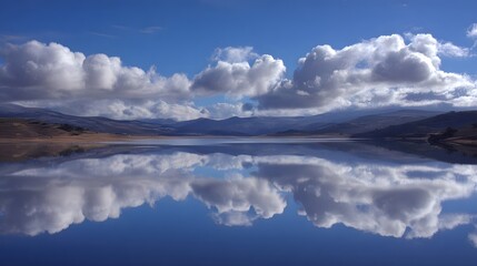 Fototapeta premium Clouds mirrored in a calm lake.