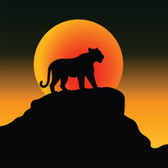 lion silhouette illustration  with beautiful sky 