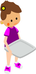 Vector, Young girl holding a tray while standing with a neutral expression  