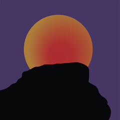 landscape illustration mountain with  sun and sky 