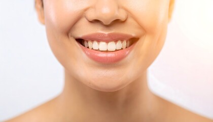 Obraz premium Beautiful smile dental care teeth whitening healthy gums oral hygiene happy confident woman