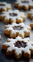 Close-up of snowflake-shaped cookies