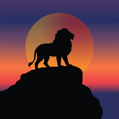 lion silhouette illustration  with beautiful sky 