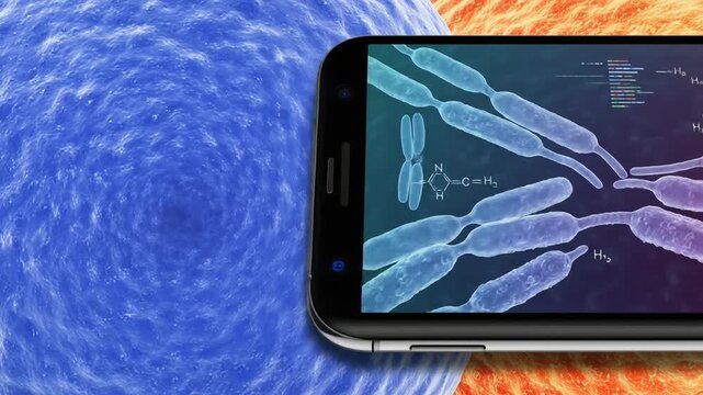 Microscopic Cellular Structures Displayed on Smartphone Screen