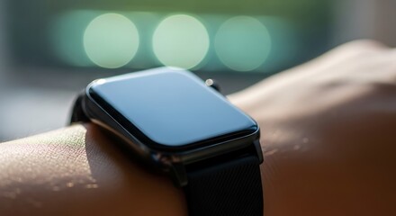 Close up of a person wearing a modern smart watch on their wrist