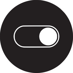 A graphic illustration of a toggle switch icon on a black circle against a white background space
