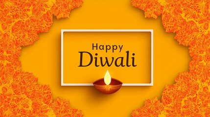 Diwali Greeting Card: A vibrant Diwali greeting card radiates with warmth, showcasing an illuminated diya lamp amidst floral arrangements. This artwork embodies the spirit of the festival.