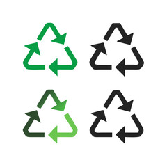 A set of recycling symbols in various styles, including solid green, outlined black, and gradient green, showcasing eco-friendly concepts in a clean vector format

