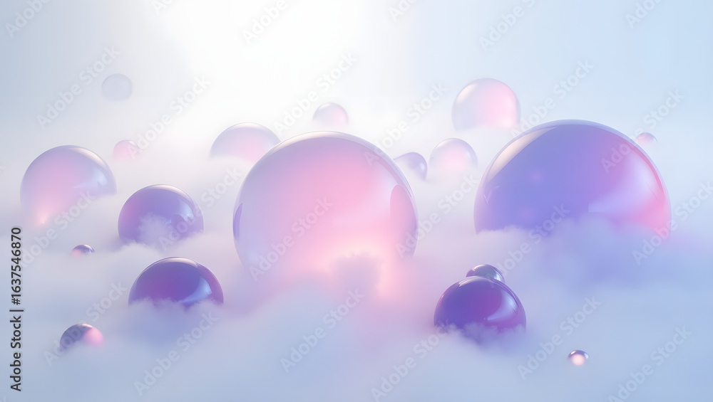 Wall mural abstract gradient spheres floating in mist.
