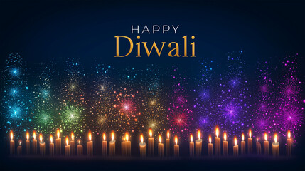 Diwali Festival Celebration: A captivating depiction of the festive spirit, where illuminated candles and vibrant firework displays dance against a backdrop of deep blue.