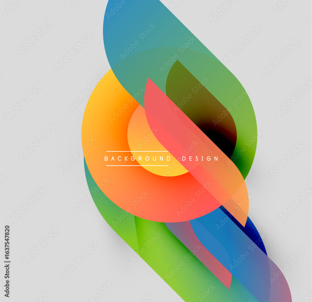 Poster abstract colorful shapes overlap. dynamic composition creates modern visual effect. bright gradients