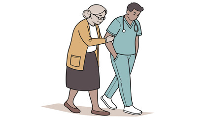 Elderly Woman Assisting a Healthcare Professional.