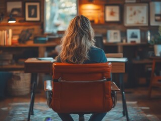 Obraz premium Woman Working From Home Office Cozy Workspace