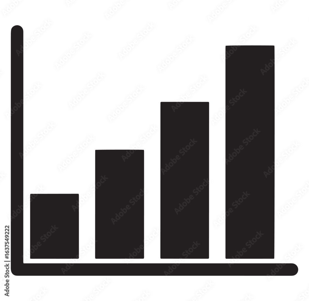 Poster ascending bar graph icon showing growth and progress representing data visualization
