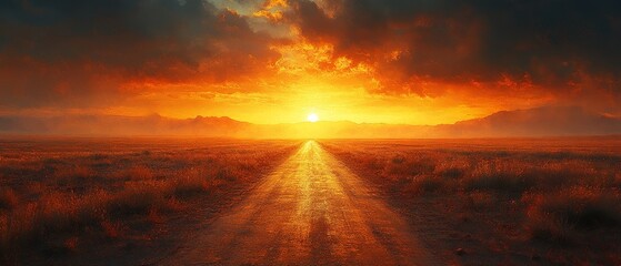 Vibrant Sunset Landscape  Golden Hour Road to Mountains