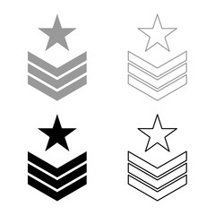 Army chevron military rank insignia badge symbol sign petty officer set icon grey black color vector illustration image solid fill outline contour line thin flat style