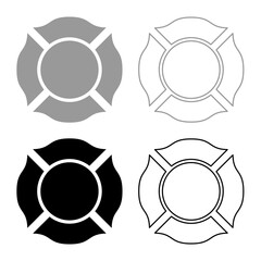 Firefighter cross Malta emblem fire fighter dept set icon grey black color vector illustration image solid fill outline contour line thin flat style