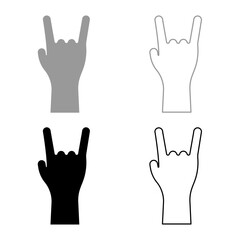 Symbol heavy metal rock male hand gesture sign set icon grey black color vector illustration image solid fill outline contour line thin flat style