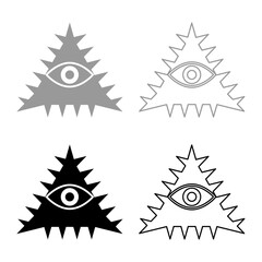 Mason symbol occult emblem of masonic Illuminati triangle all seeing eye of vision providence sacred sign in pyramid in triangle secret concept set icon grey black color vector illustration image 